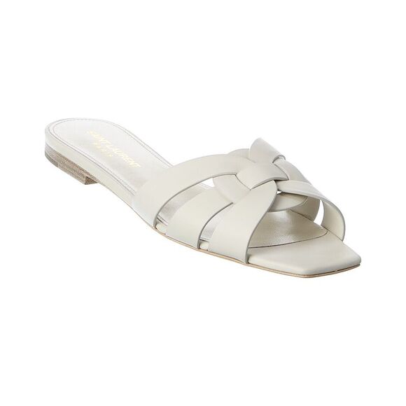 Saint Laurent Tribute Leather Sandal, White - Picture 1 of 5